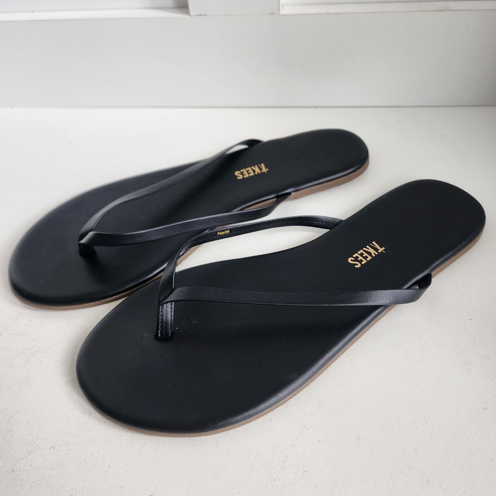 TKEES Liners Flip Flop Sandal Black Sable Leather Women 10 /EU 41 Brazil MSRP$65